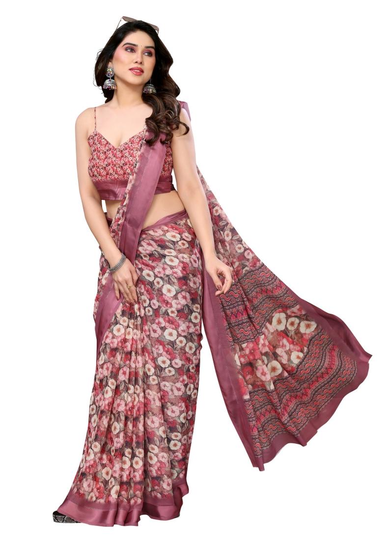 Multi Digital Print Bright Moss Saree Set With Blouse