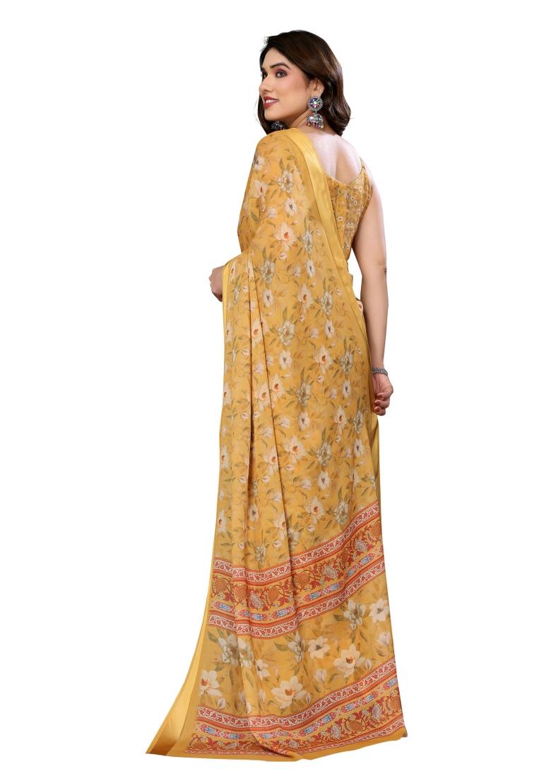 Yellow Digital Print Bright Moss Saree Set With Blouse