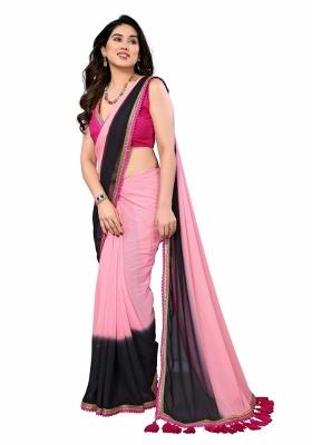 Black Solid Georgette Saree Set With Blouse
