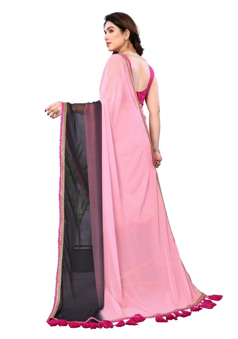 Black Solid Georgette Saree Set With Blouse