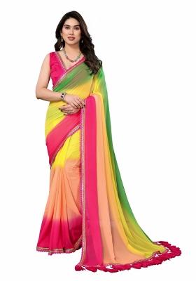 Multi Solid Georgette Saree Set With Blouse
