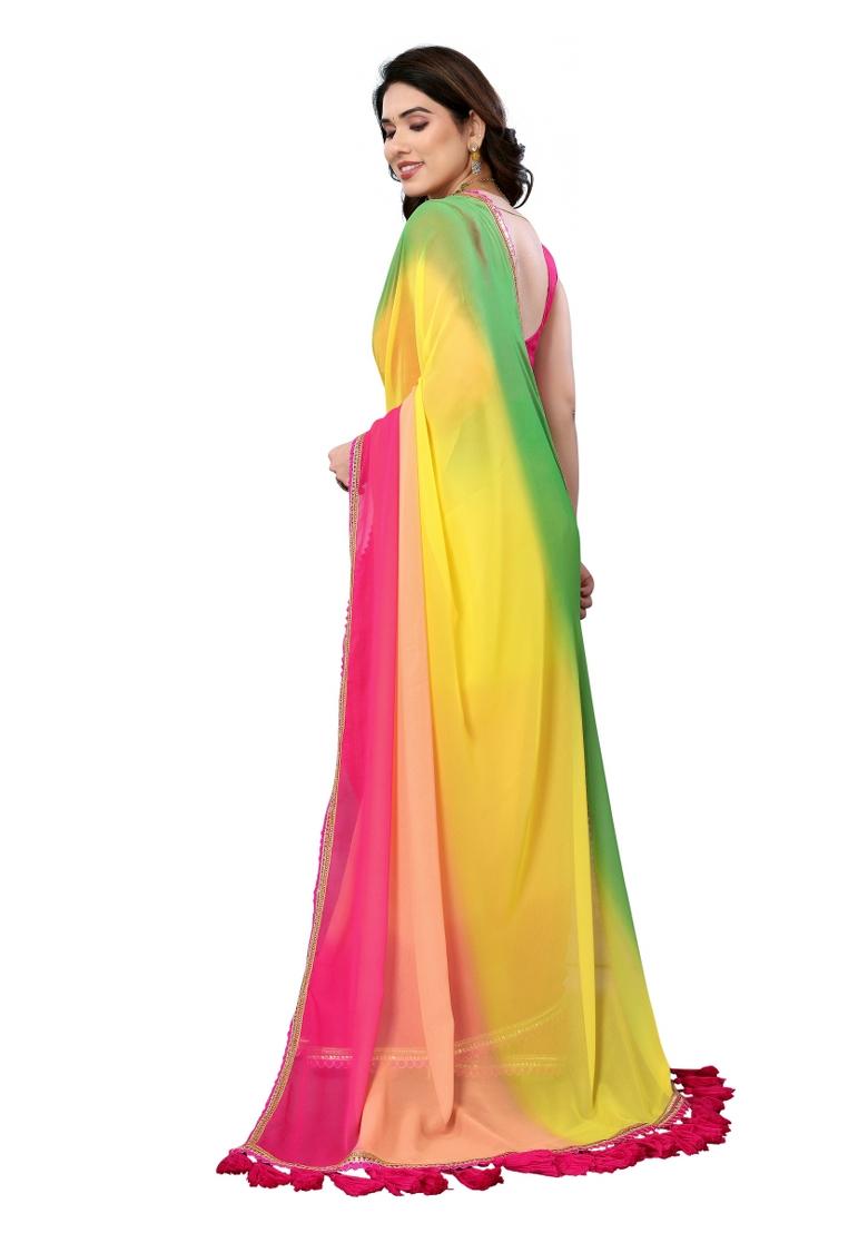 Multi Solid Georgette Saree Set With Blouse