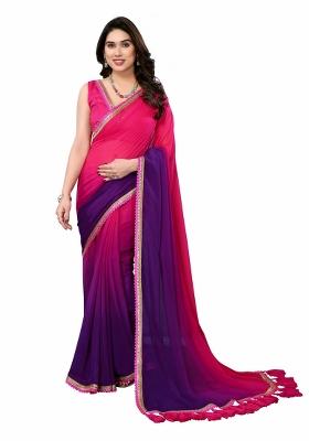 Multi Solid Georgette Saree Set With Blouse