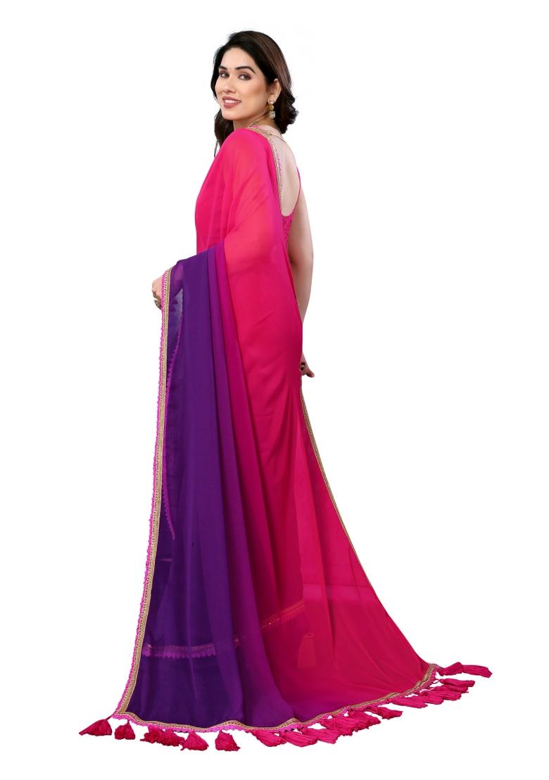 Multi Solid Georgette Saree Set With Blouse