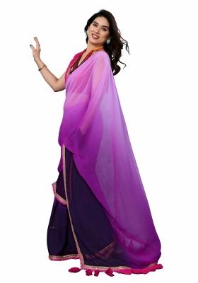 Purple Solid Georgette Saree Set With Blouse
