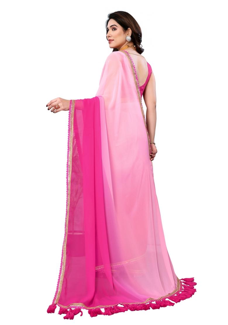Multi Solid Georgette Saree Set With Blouse