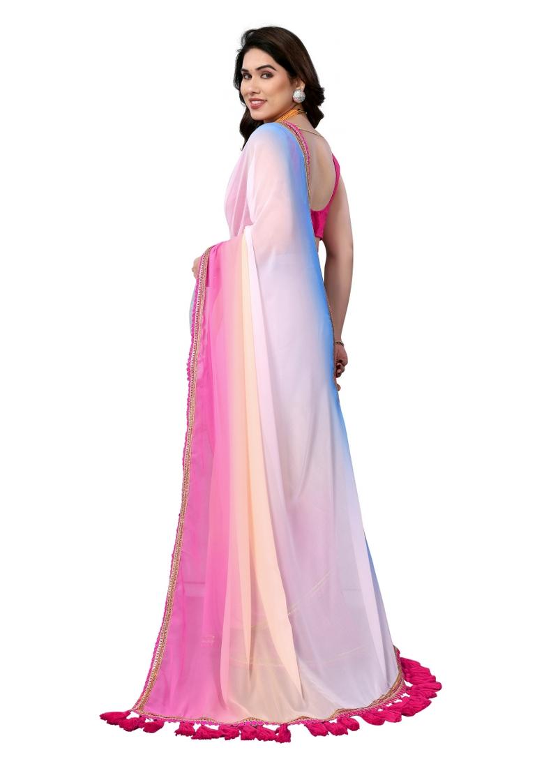 Multi Solid Georgette Saree Set With Blouse