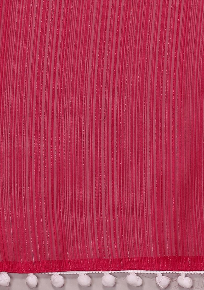 Pink Solid Polyester Saree Set With Blouse