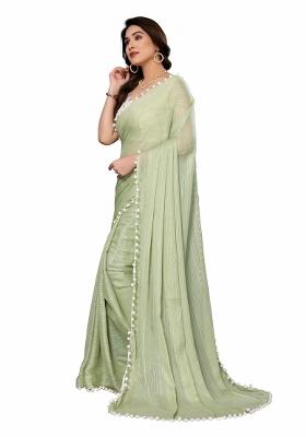 Multi Solid Polyester Saree Set With Blouse
