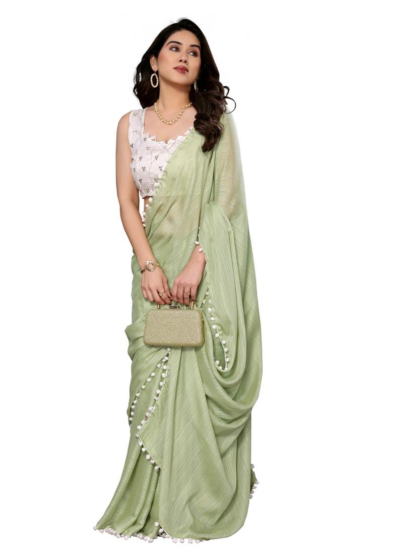 Multi Solid Polyester Saree Set With Blouse
