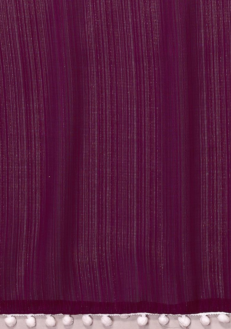 Purple Solid Polyester Saree Set With Blouse