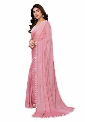 Multi Solid Polyester Saree Set With Blouse