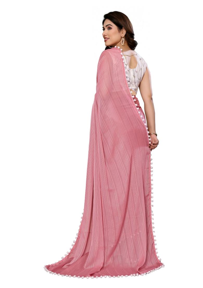 Multi Solid Polyester Saree Set With Blouse