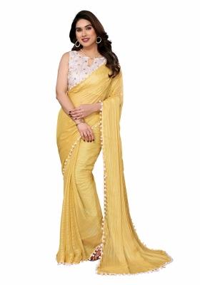 Yellow Solid Polyester Saree Set With Blouse