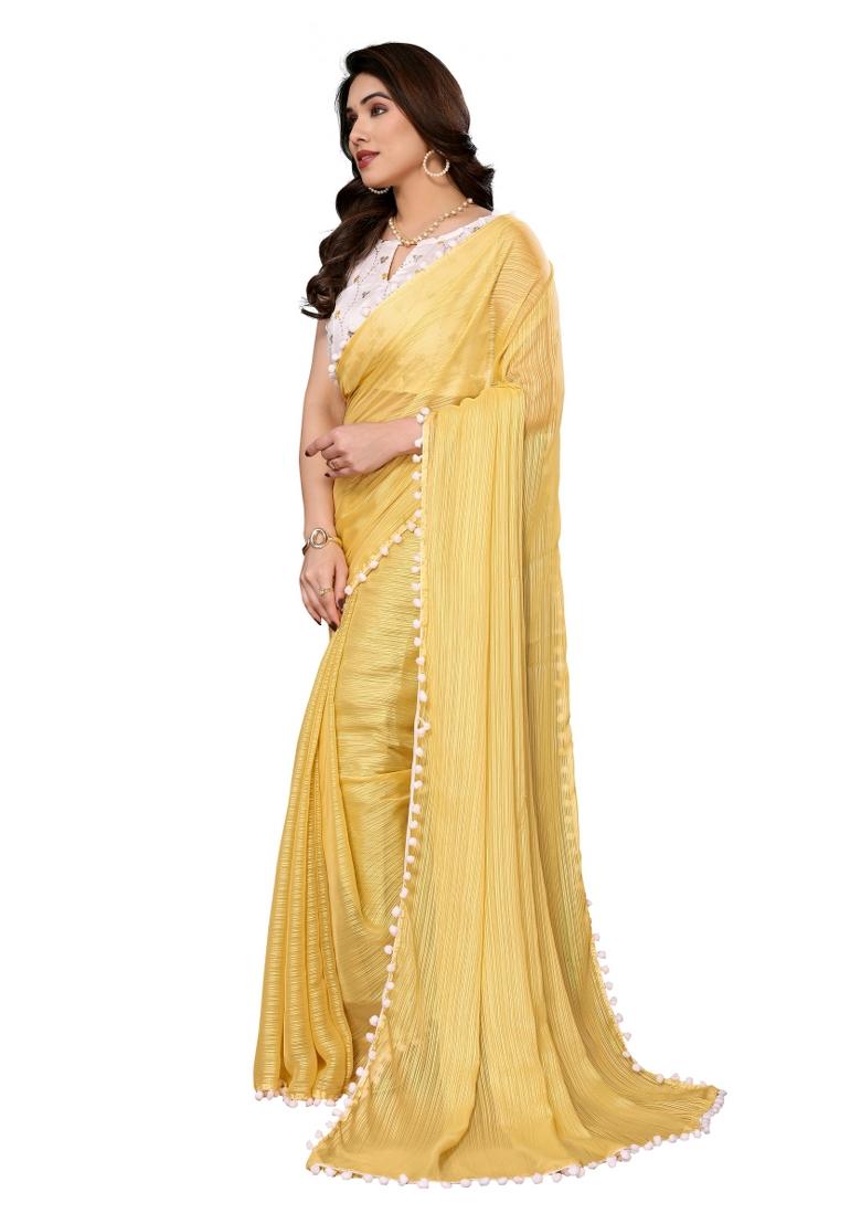 Yellow Solid Polyester Saree Set With Blouse