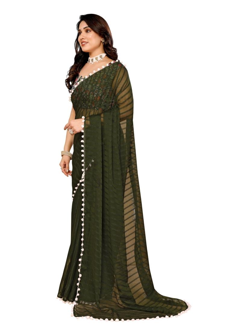 Multi Solid Georgette Saree Set With Blouse