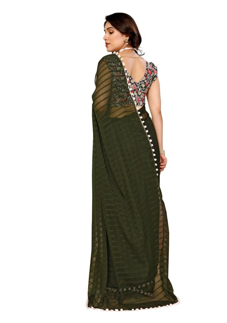 Multi Solid Georgette Saree Set With Blouse