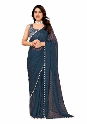 Multi Solid Georgette Saree Set With Blouse