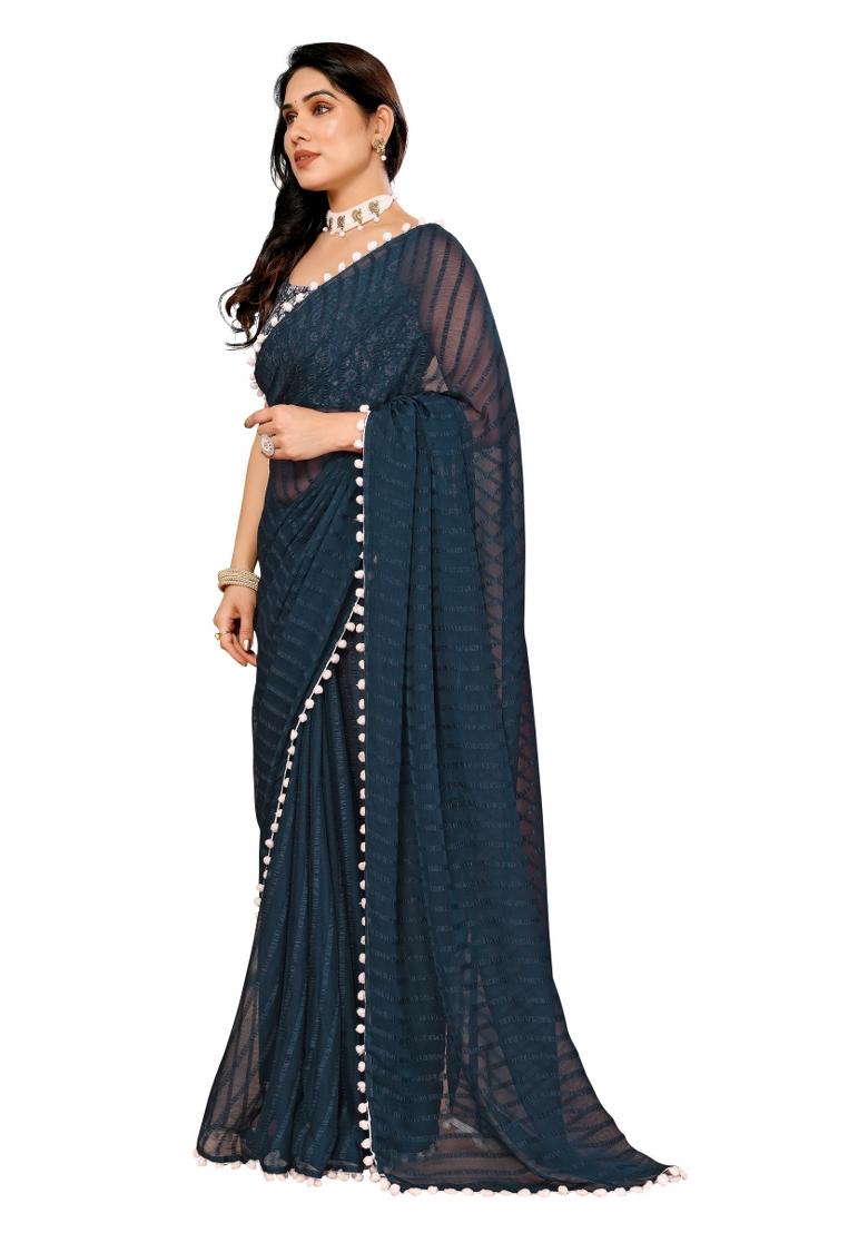 Multi Solid Georgette Saree Set With Blouse
