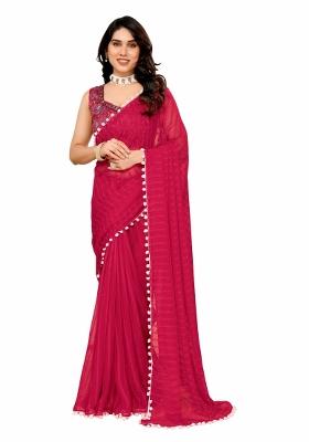 Pink Solid Georgette Saree Set With Blouse