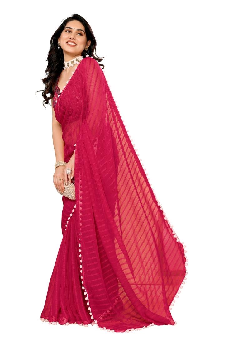 Pink Solid Georgette Saree Set With Blouse