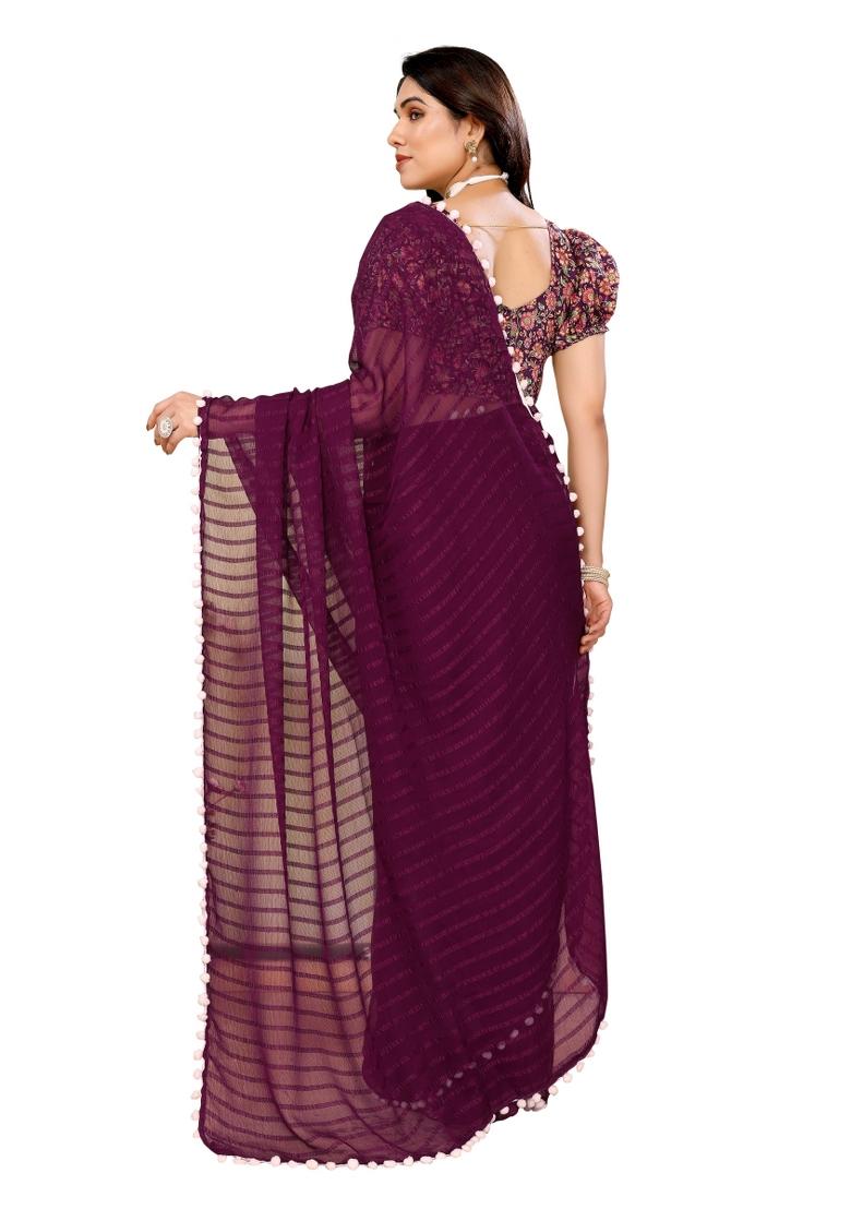Purple Solid Georgette Saree Set With Blouse