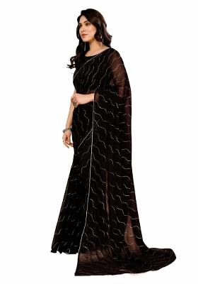 Black Mukesh Work Georgette Saree Set With Blouse