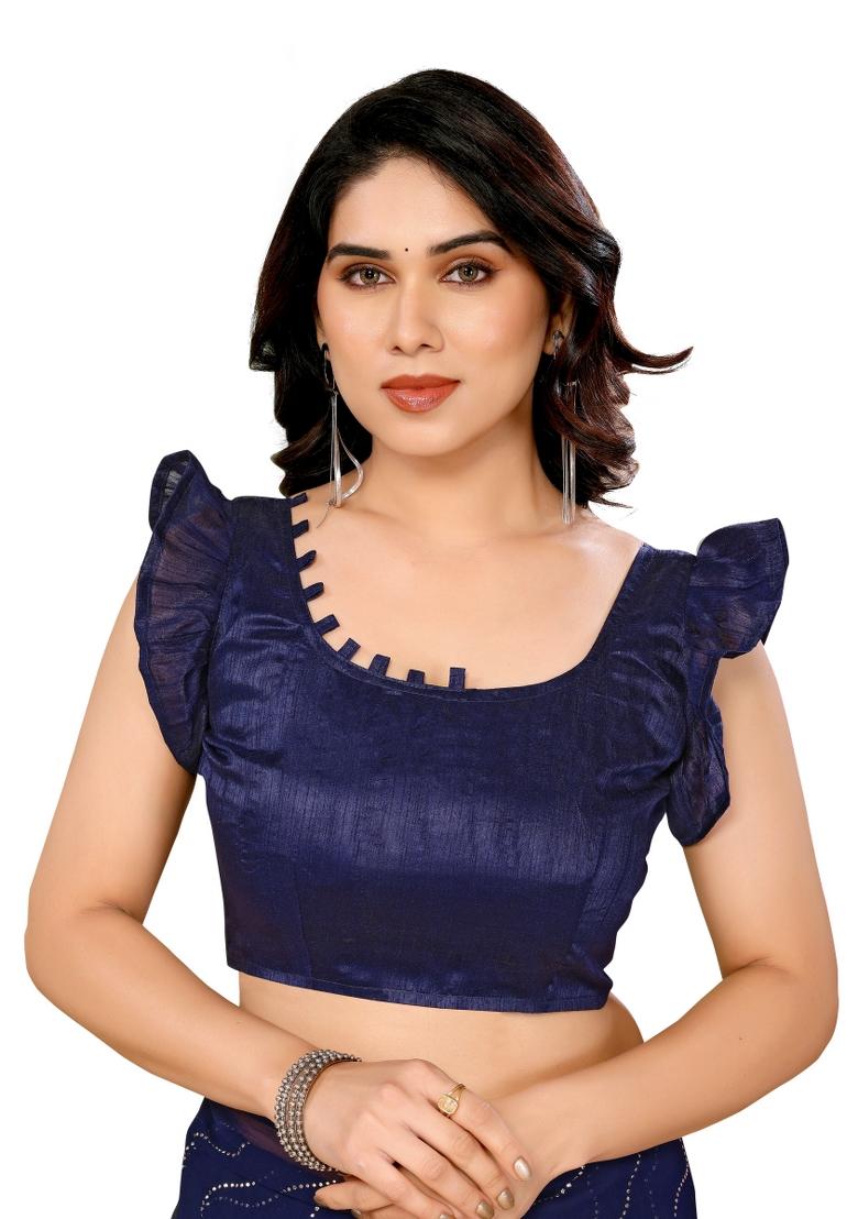 Navy Blue Mukesh Work Georgette Saree Set With Blouse