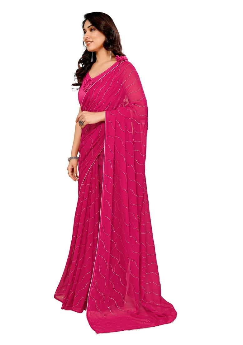 Pink Mukesh Work Georgette Saree Set With Blouse