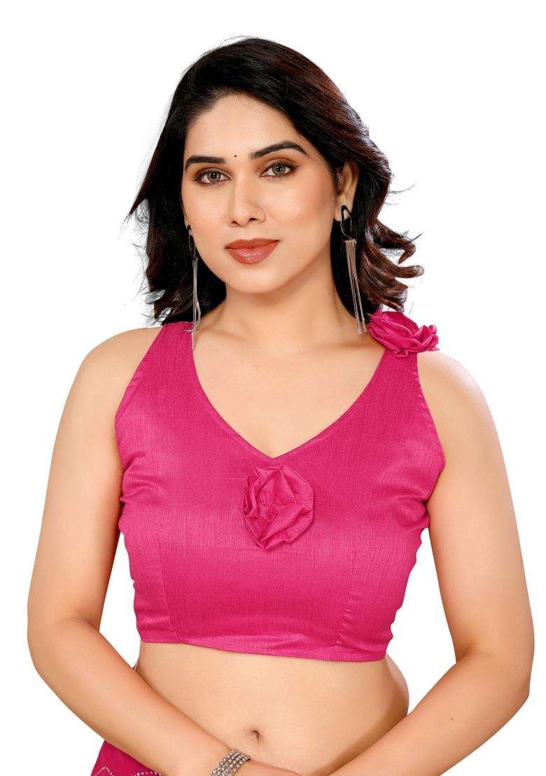 Pink Mukesh Work Georgette Saree Set With Blouse