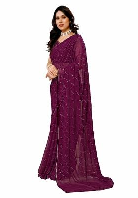 Purple Mukesh Work Georgette Saree Set With Blouse