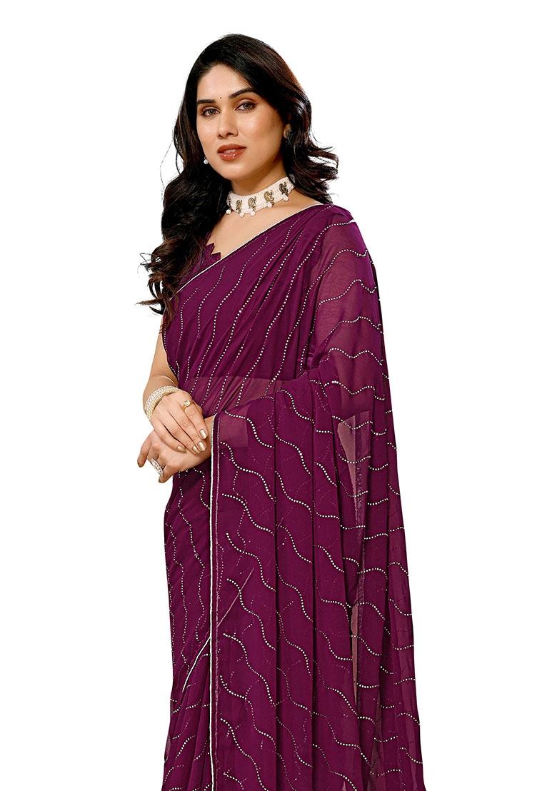 Purple Mukesh Work Georgette Saree Set With Blouse