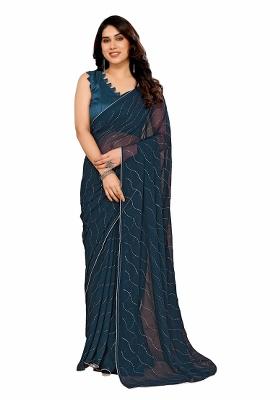 Rama Green Mukesh Work Georgette Saree Set With Blouse