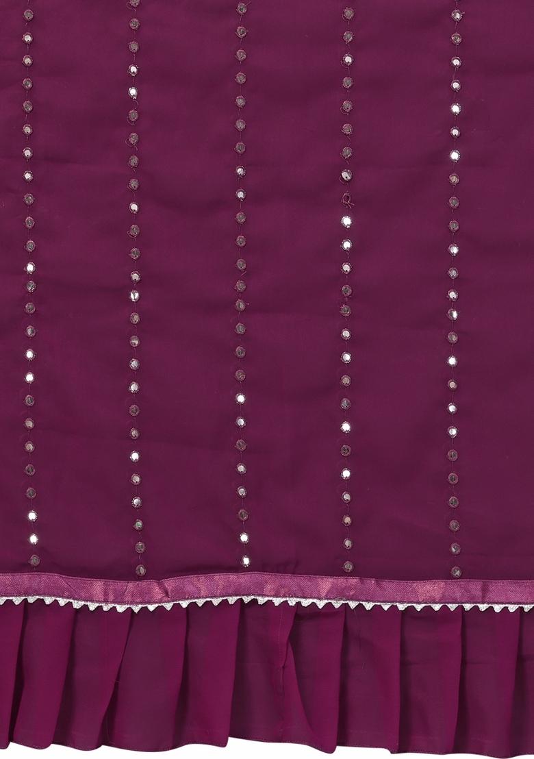 Purple Ruffal Georgette Saree Set With Blouse