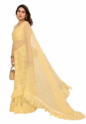 Yellow Ruffal Georgette Saree Set With Blouse