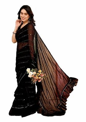 Black Ruffal Georgette Saree Set With Blouse