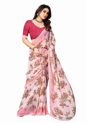 Pink Printed Georgette Saree Set With Blouse