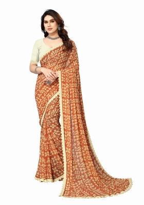 Orange Printed Georgette Saree Set With Blouse