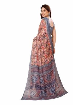 Grey Printed Kota Doriya Saree Set With Blouse