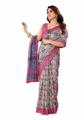 Pink Printed Kota Doriya Saree Set With Blouse