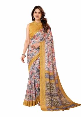 Yellow Printed Kota Doriya Saree Set With Blouse