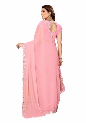 Pink Solid Georgette Saree Set With Blouse