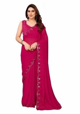 Pink Solid Georgette Saree Set With Blouse