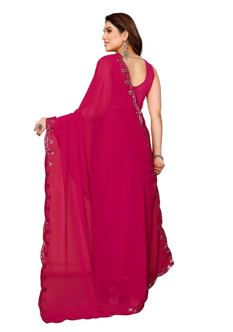Pink Solid Georgette Saree Set With Blouse