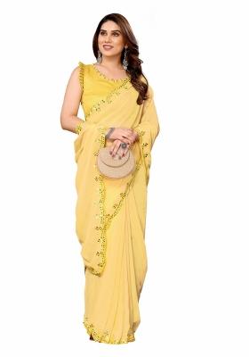 Yellow Solid Georgette Saree Set With Blouse