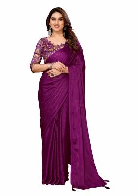 Multi Solid Polyester Saree Set With Blouse