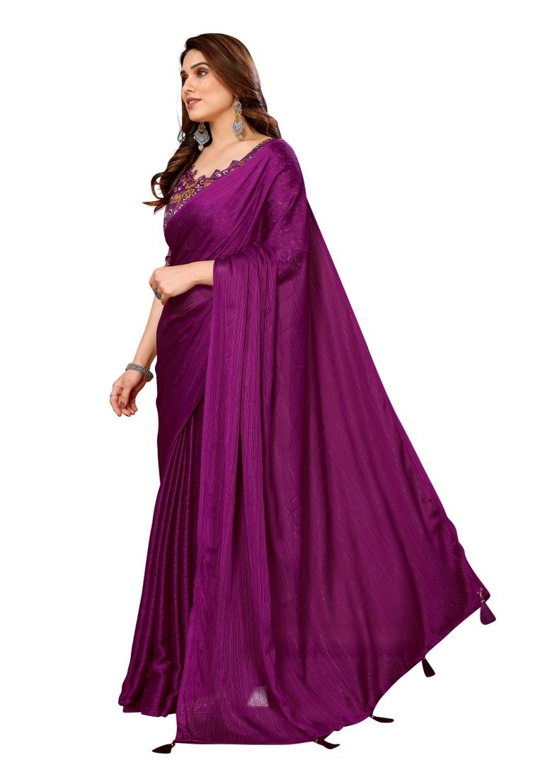 Multi Solid Polyester Saree Set With Blouse