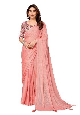 Pink Solid Polyester Saree Set With Blouse