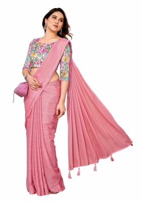 Multi Solid Polyester Saree Set With Blouse