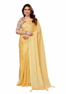 Yellow Solid Polyester Saree Set With Blouse